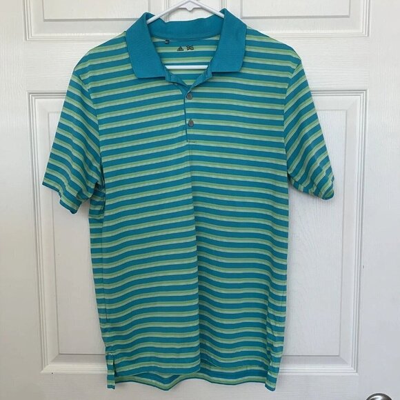 Adidas Climacool Medium Short Sleeve Green Striped Men's Shirt - Picture 1 of 8